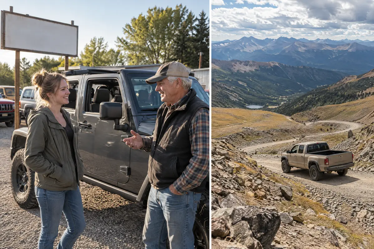 Buyer chatting with a seller at a used vehicle lot