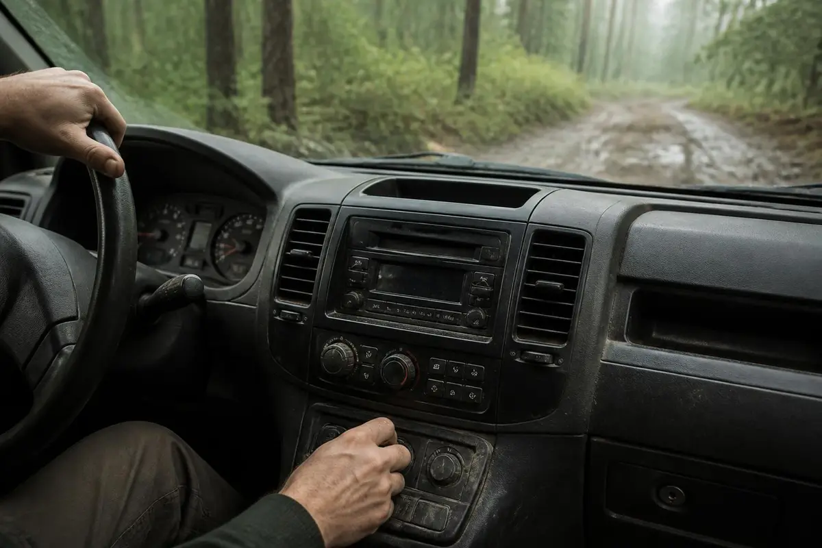 Hand turning a 4WD dial on a pickup console