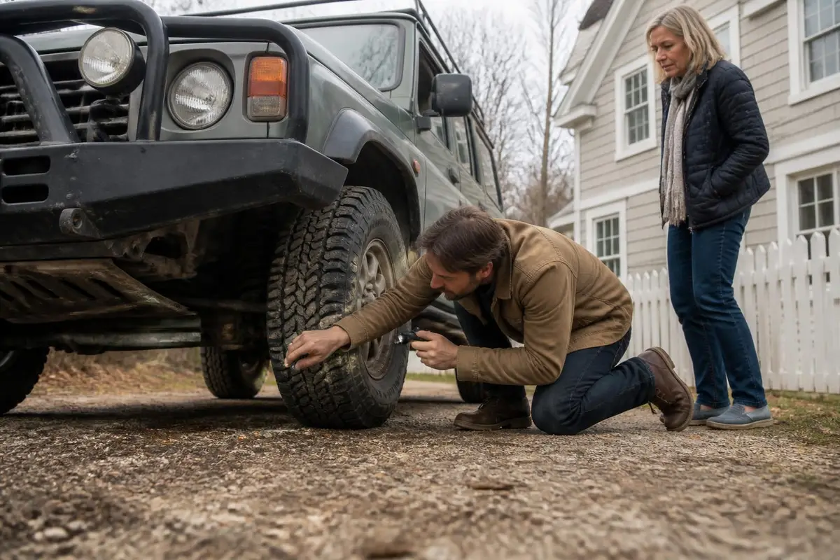 Buyer checking the underside of a used off-roader