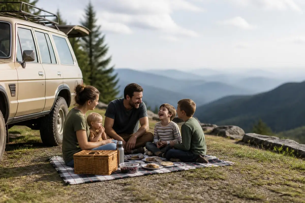 Illustrative: family picnic at a mountain overlook