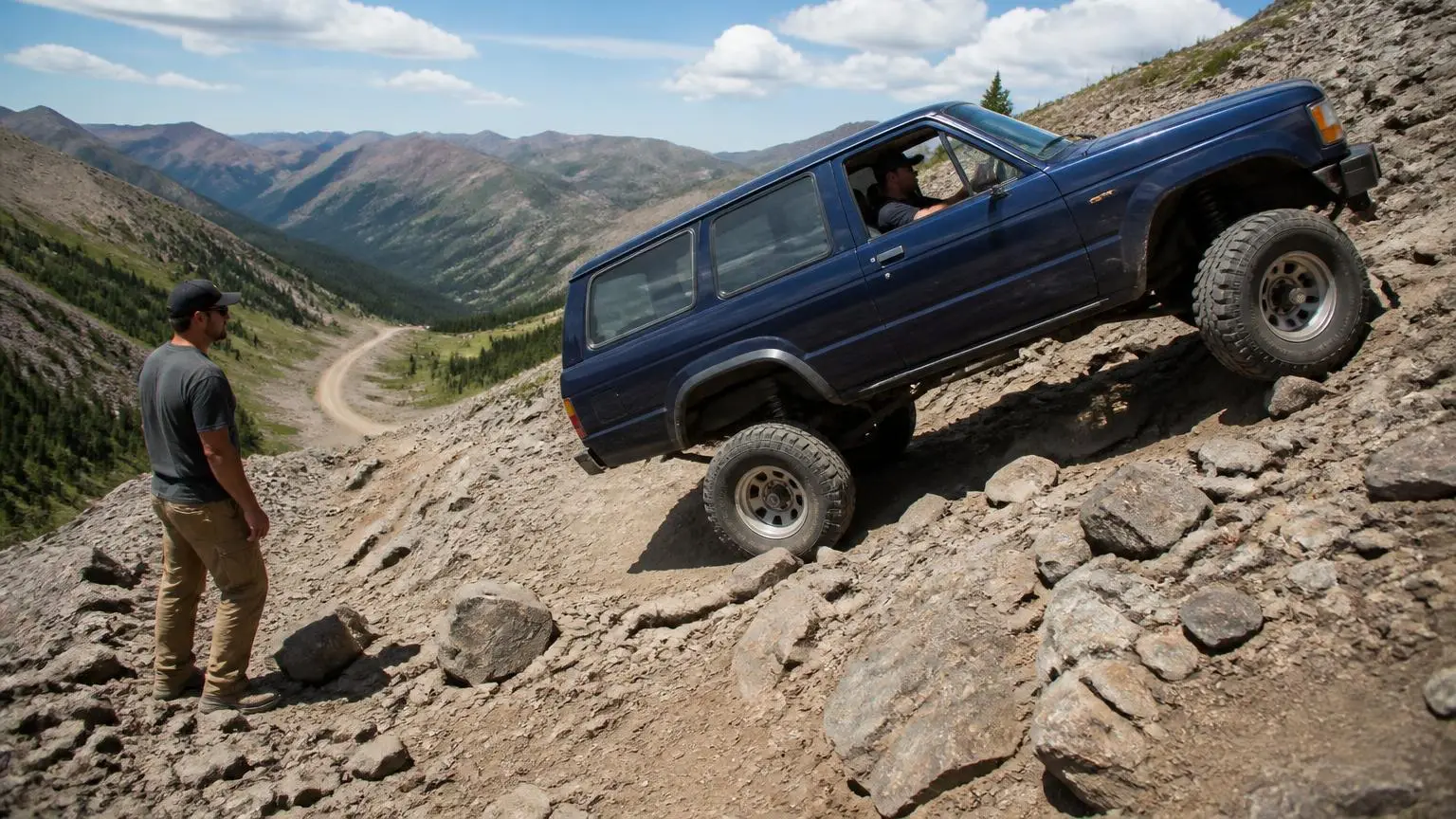 Illustrative: three rigs on trails of increasing difficulty