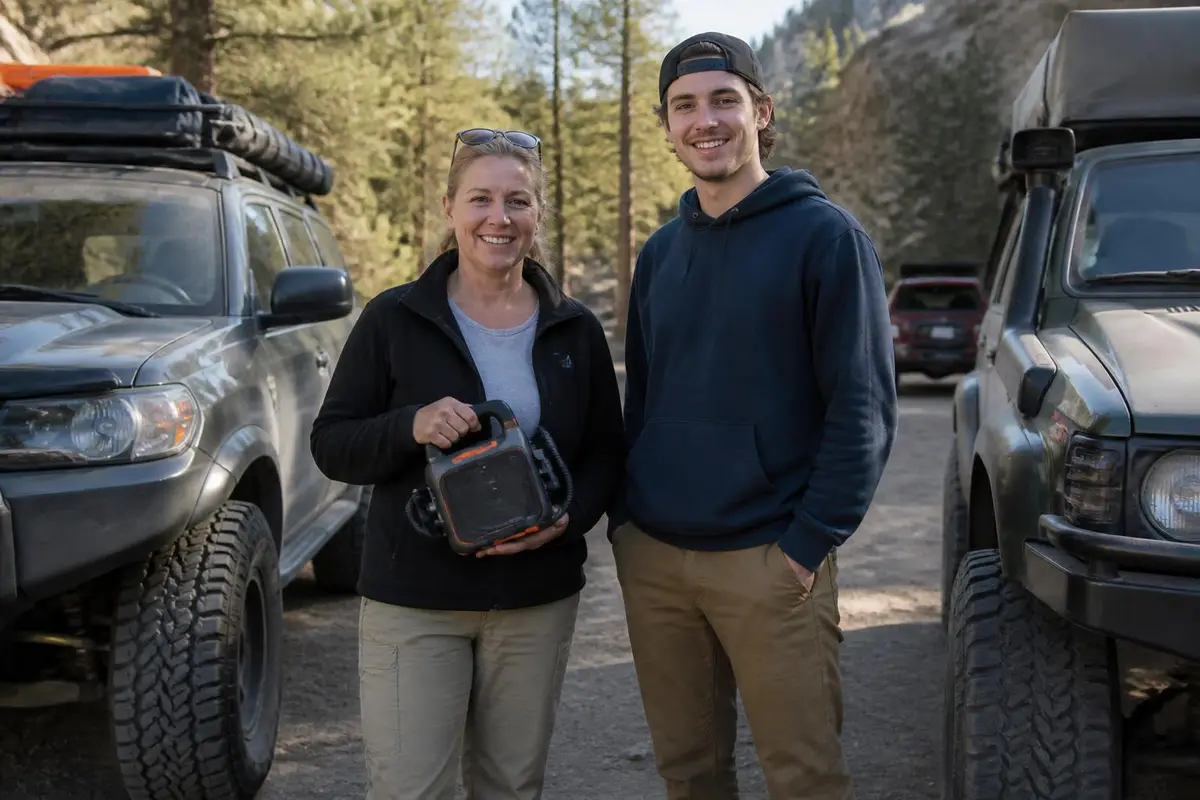 Two owners comparing their air setups at a meetup