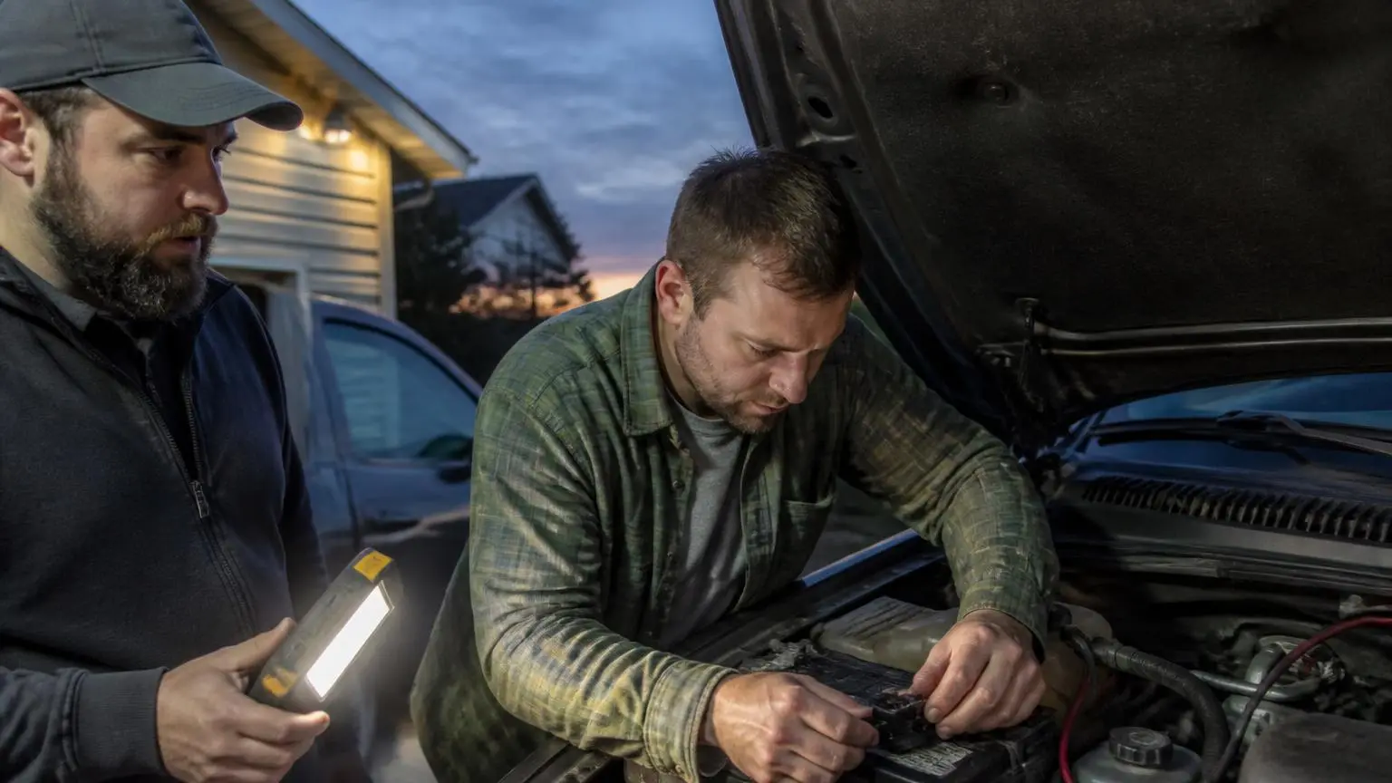 Man installing an isolator under the hood
