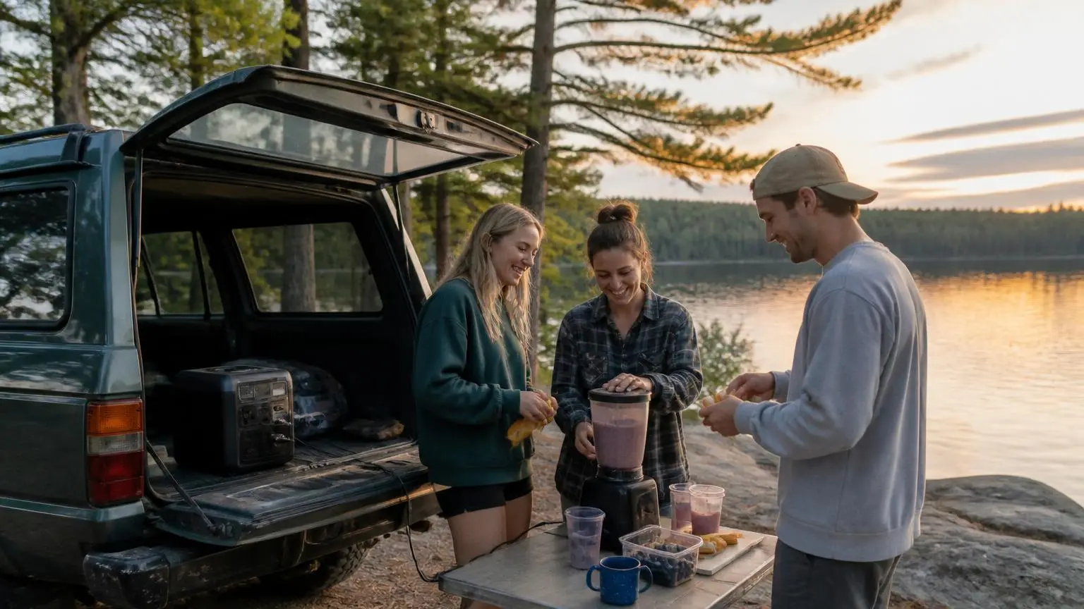 Camp with an inverter running a blender and laptop