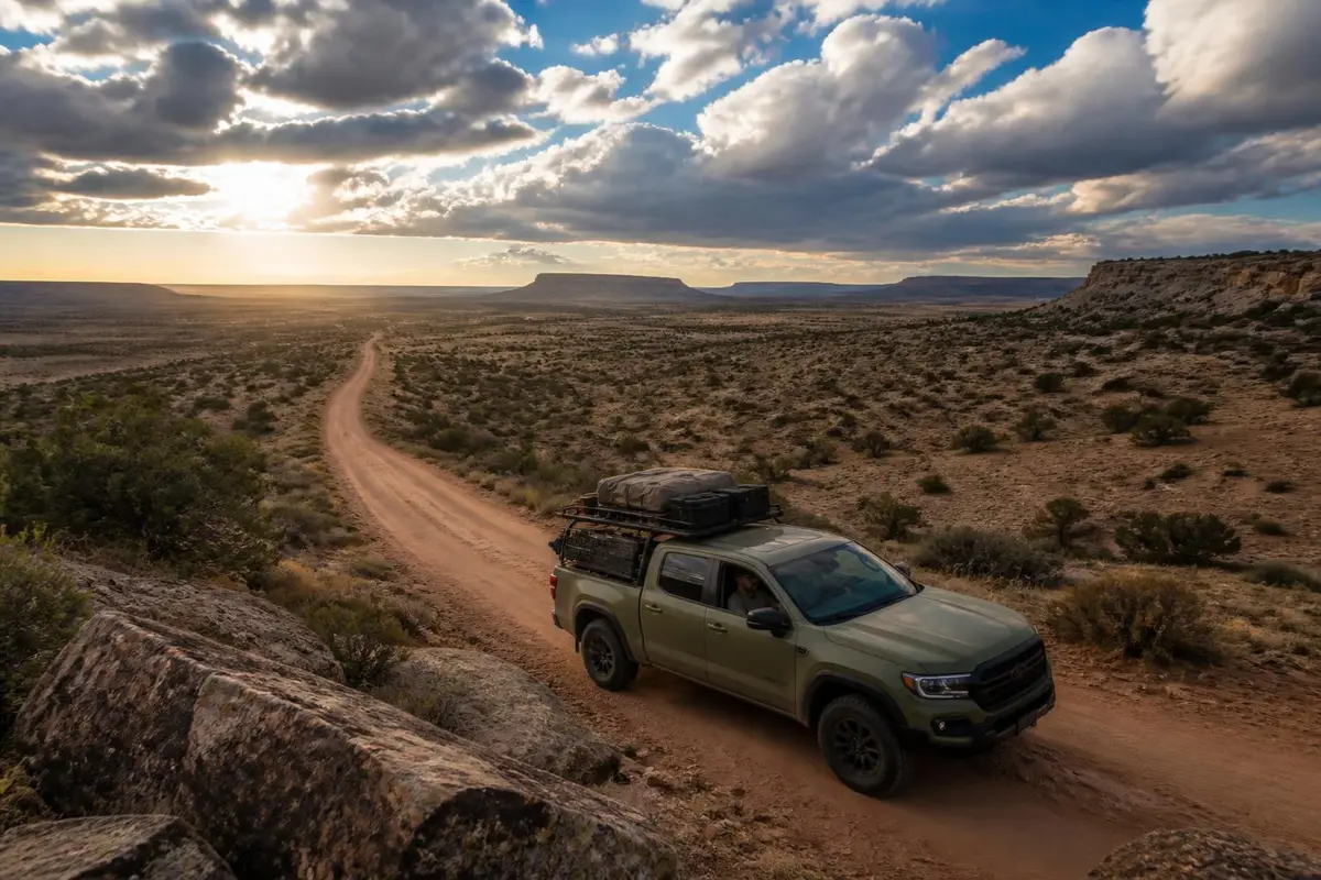 Rig on a long overland trip through desert