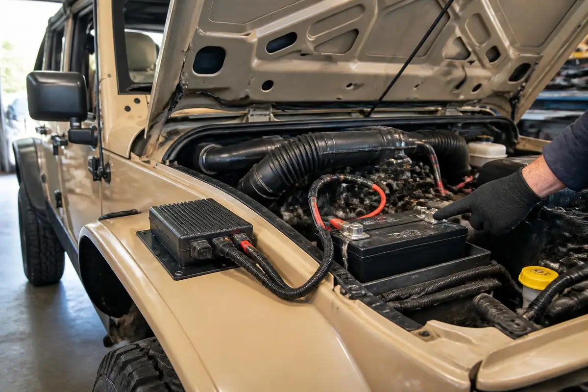 Auxiliary battery installed under the hood