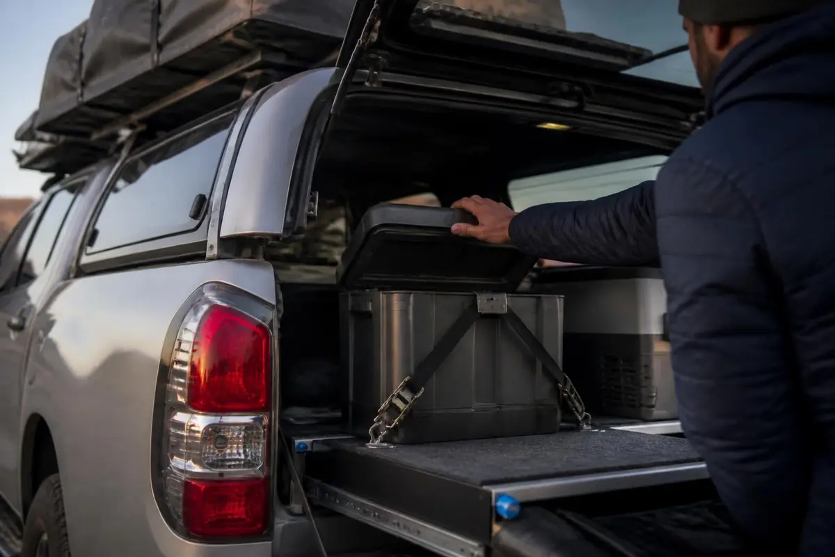 Battery box mounted in the cargo area