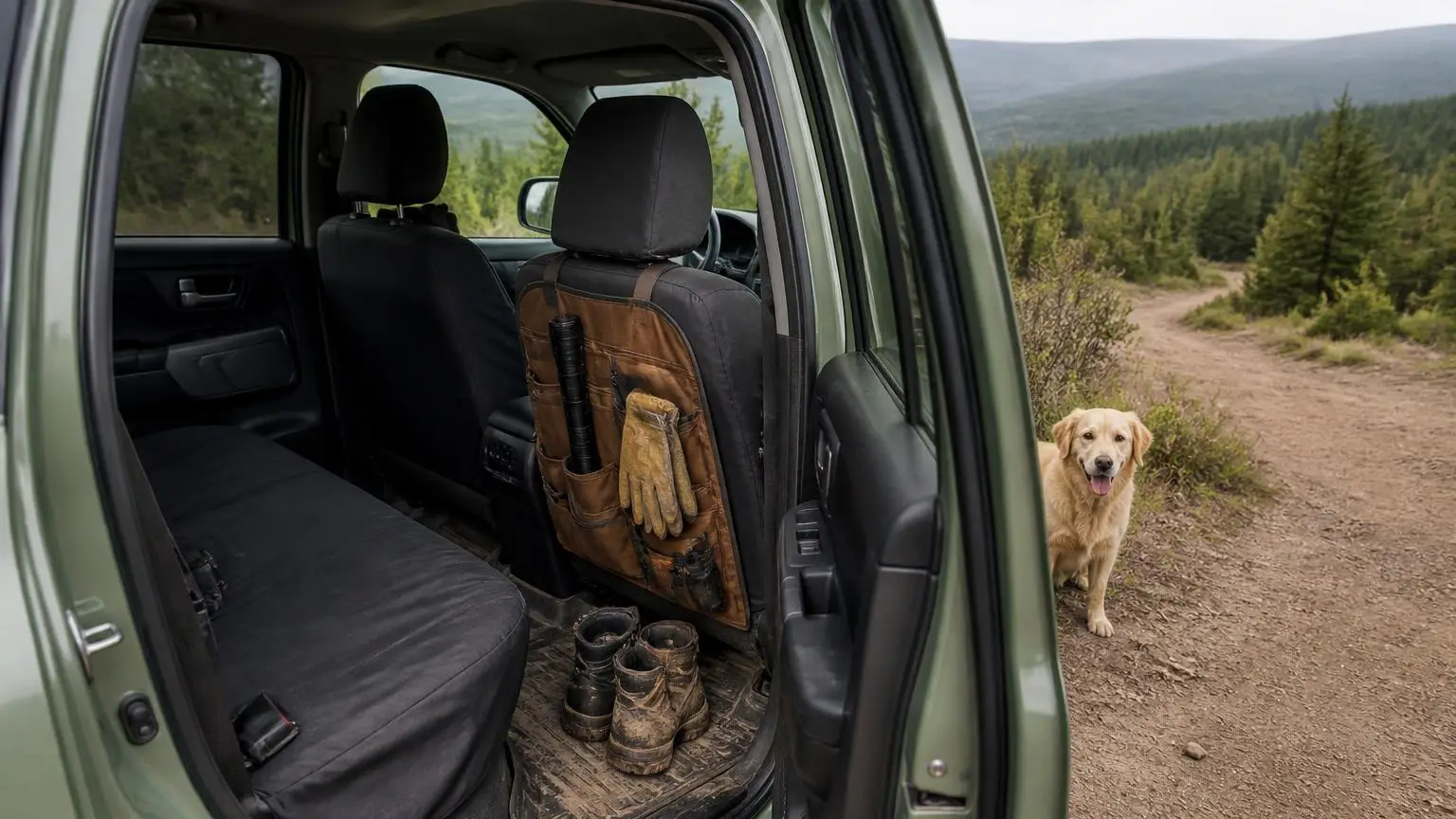 Clean interior with all-weather liners and seat covers after a muddy trail