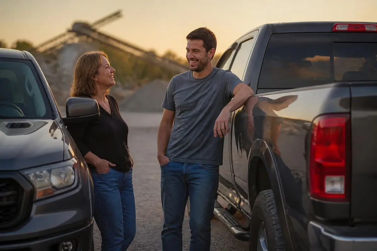 Owners comparing a mid-size and full-size pickup