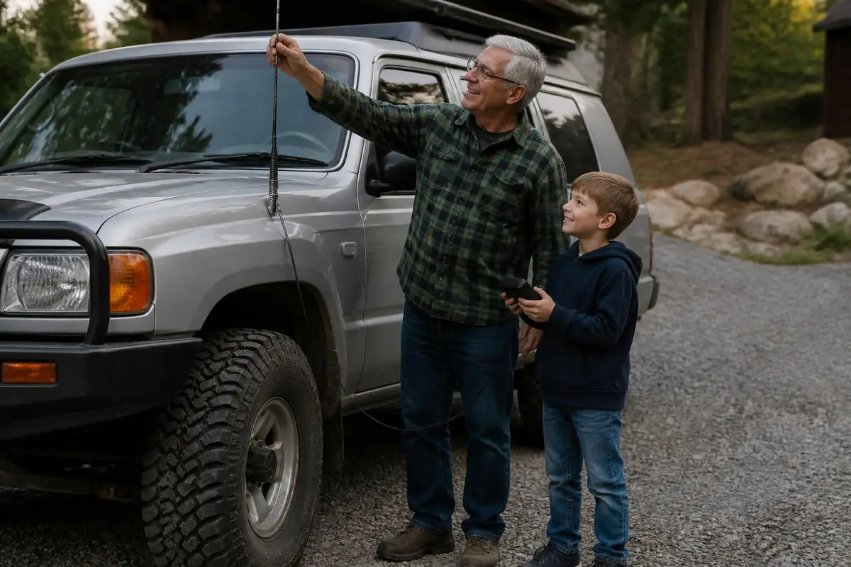 Owner tuning an antenna with a small meter
