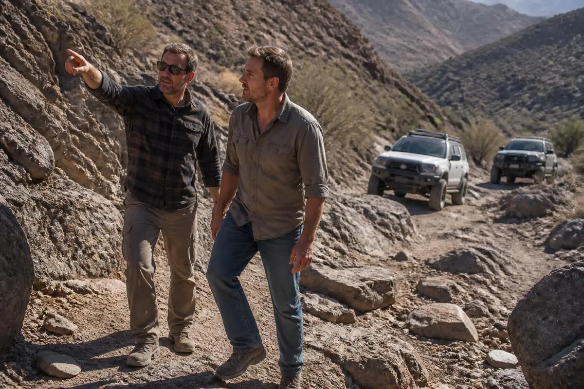 Owners scouting a rock garden on foot