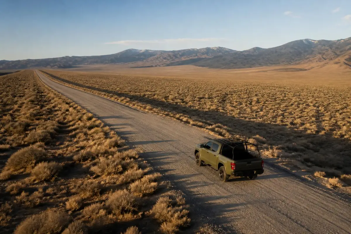 Pickup on a remote gravel road where a dedicated GPS unit is useful