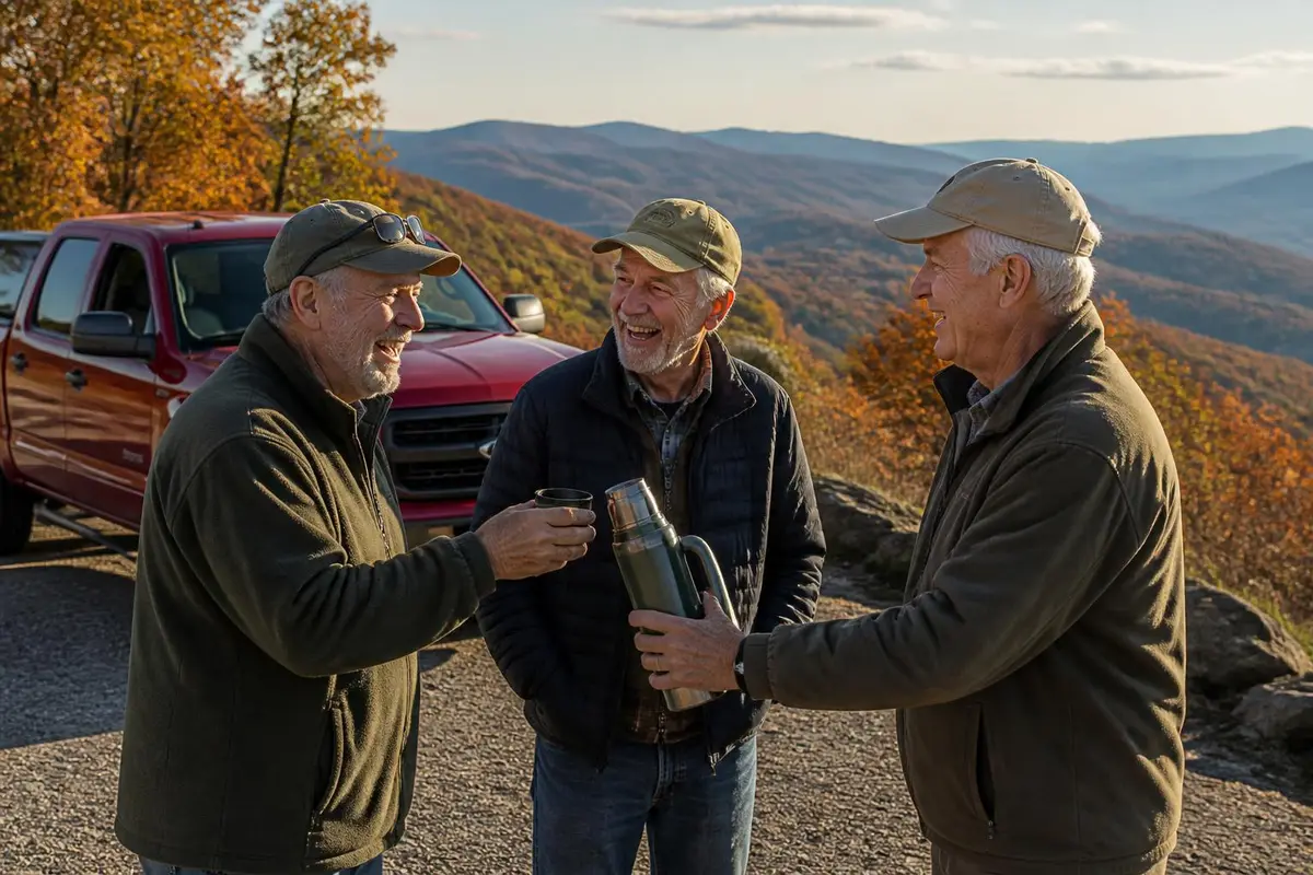 Illustrative: friends at an Appalachian ridge overlook in autumn