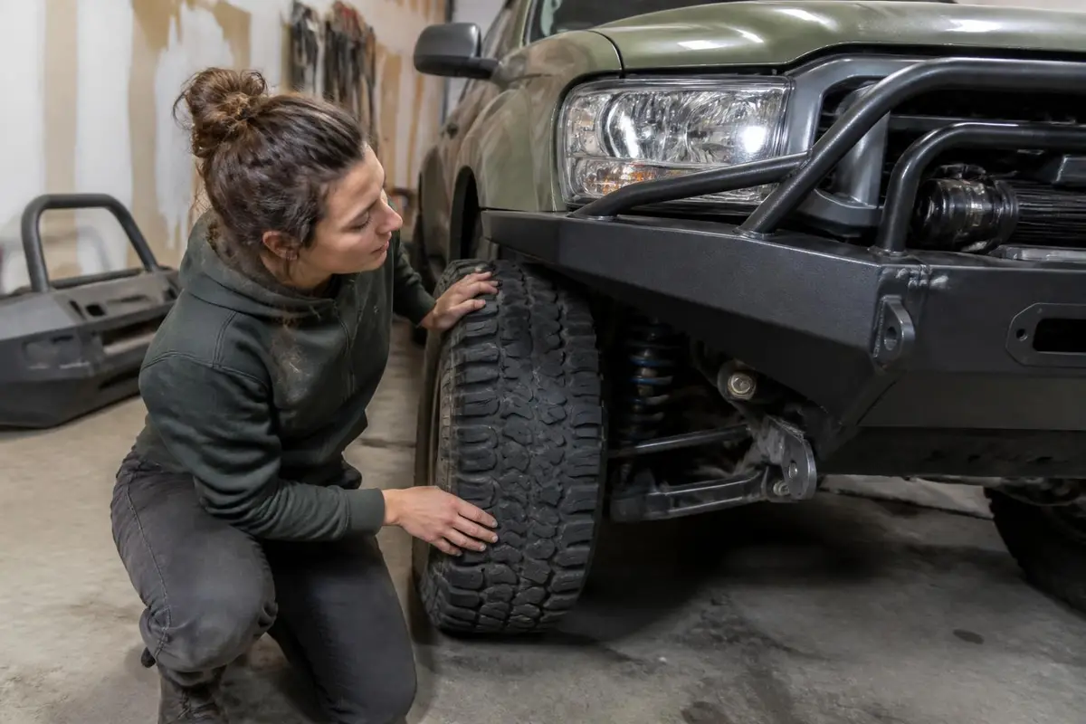 Owner looking at the added weight of a winch bumper on a small truck