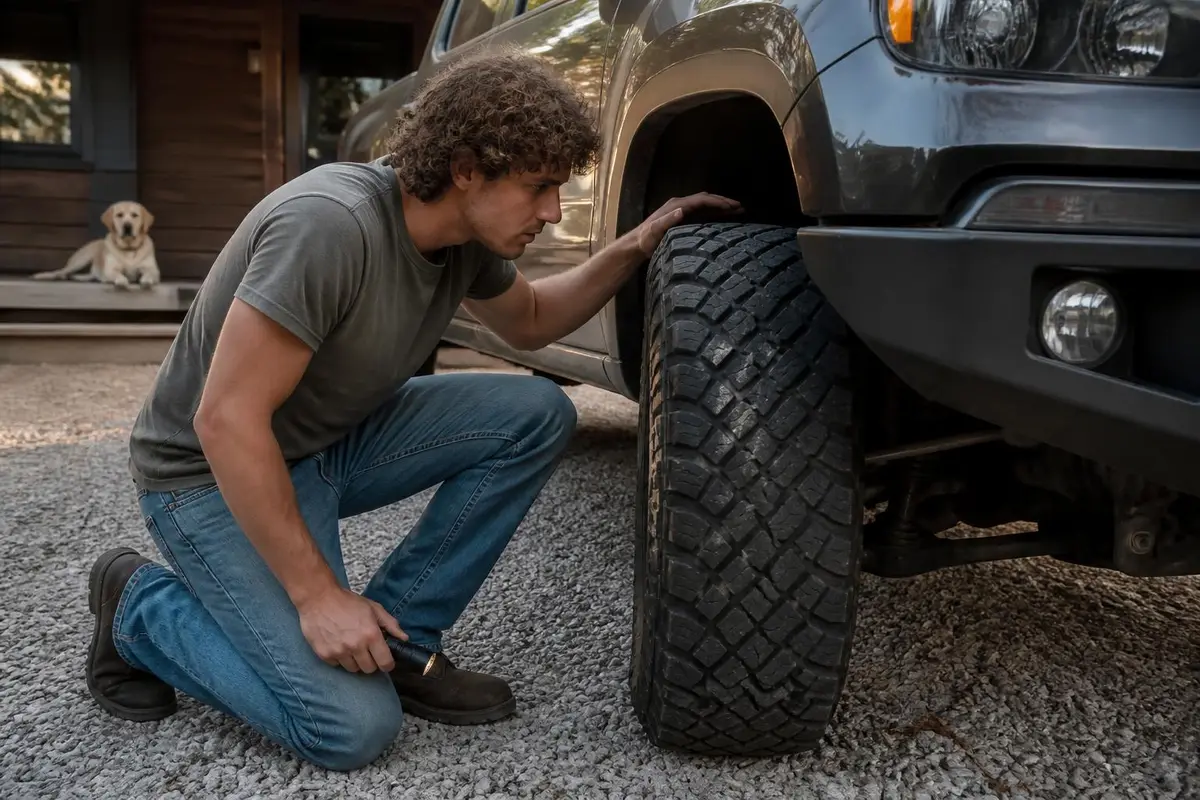 Owner turning the wheel to full lock to check for tire rub