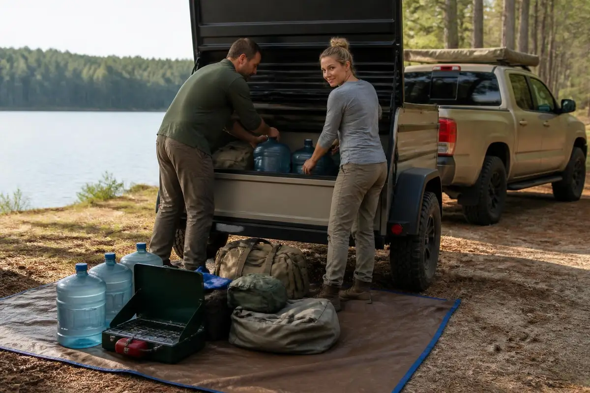 Trailer being reloaded at camp before the next leg