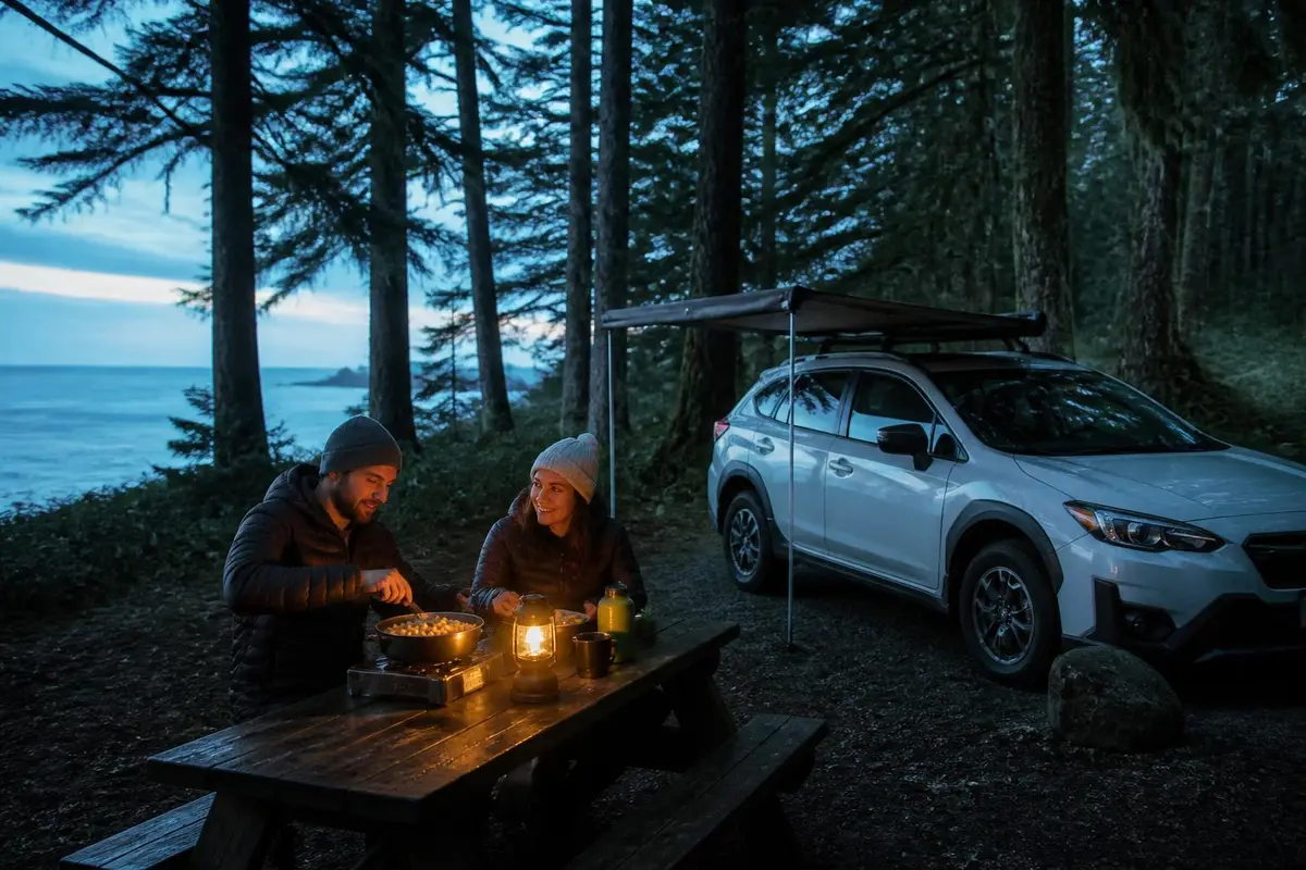 Crossover camp in a coastal forest