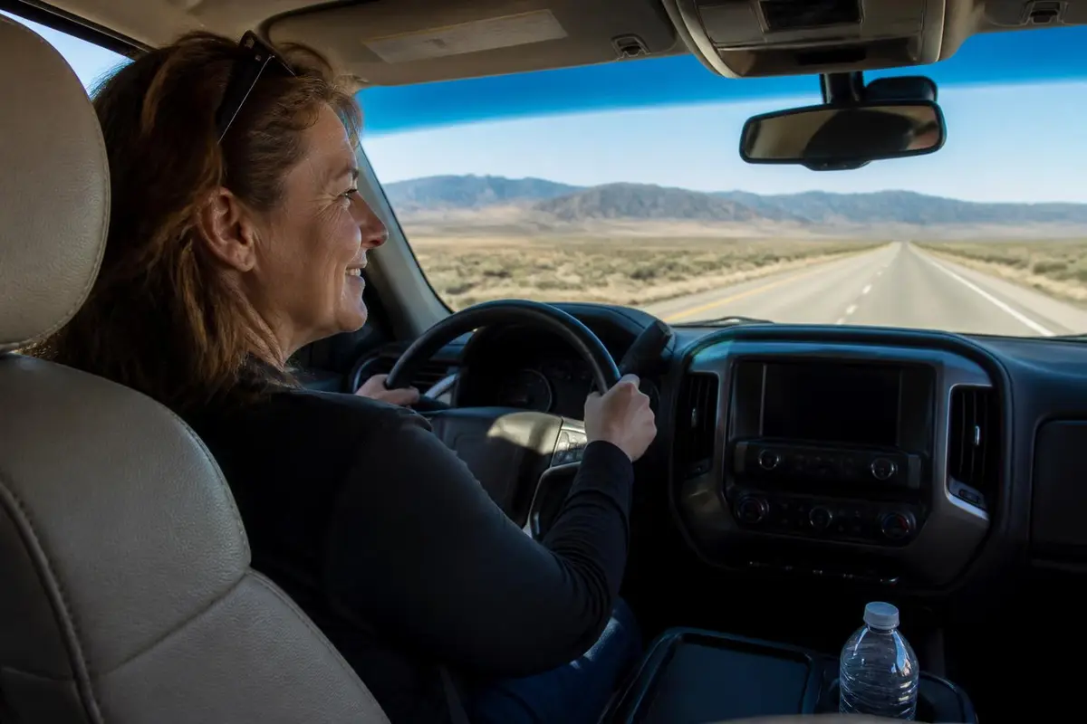 Driver on a long highway trip with a calm cabin