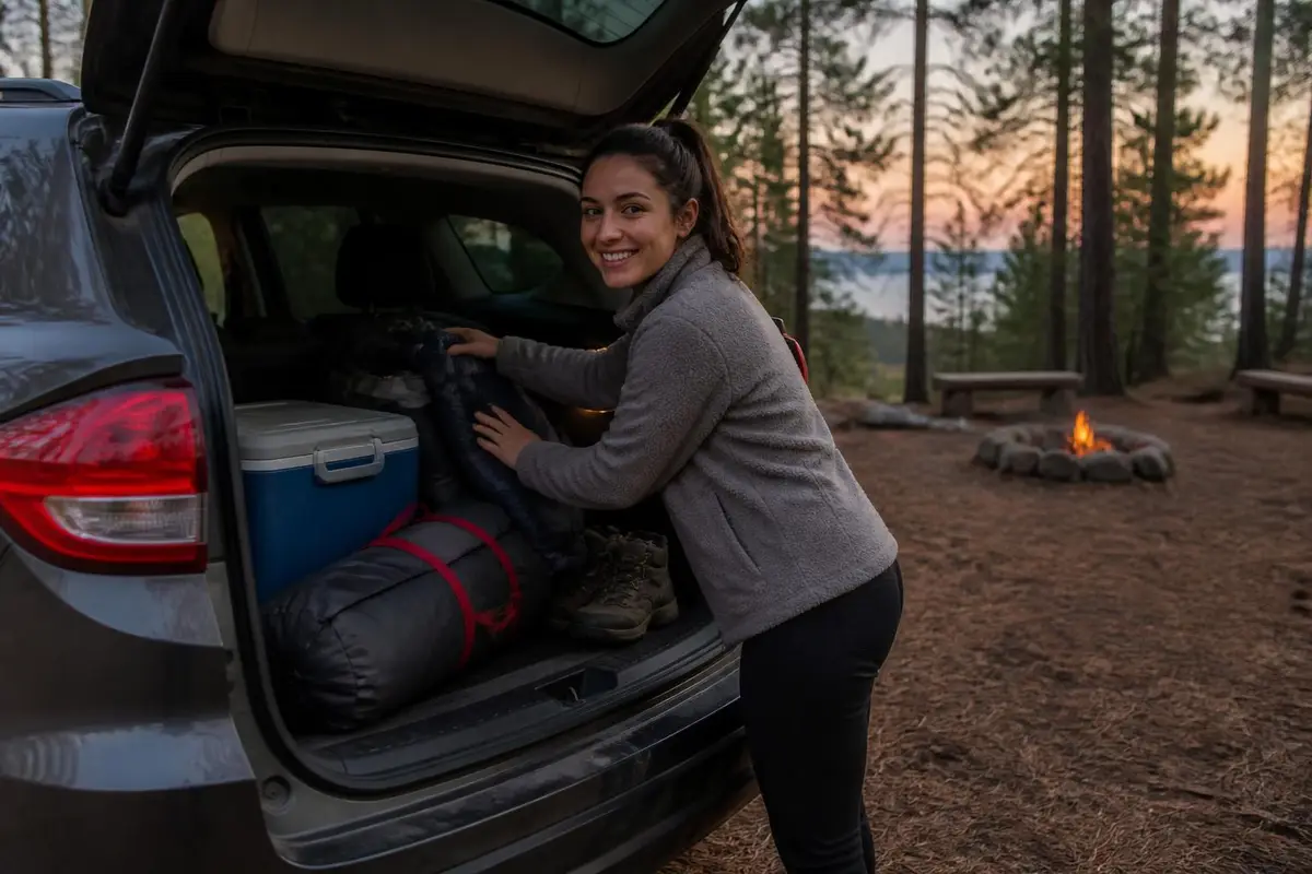 Cargo area of a crossover packed for a weekend trip